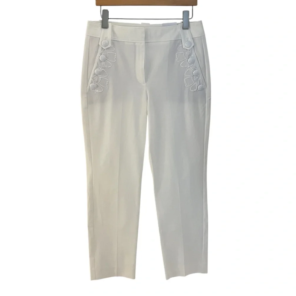 White House Black Market Jolie Novelty Button Straight Pants NWT Size 8R - Picture 3 of 13